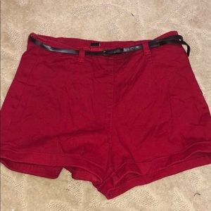 Forever 21 | Belted Red High Waisted shorts